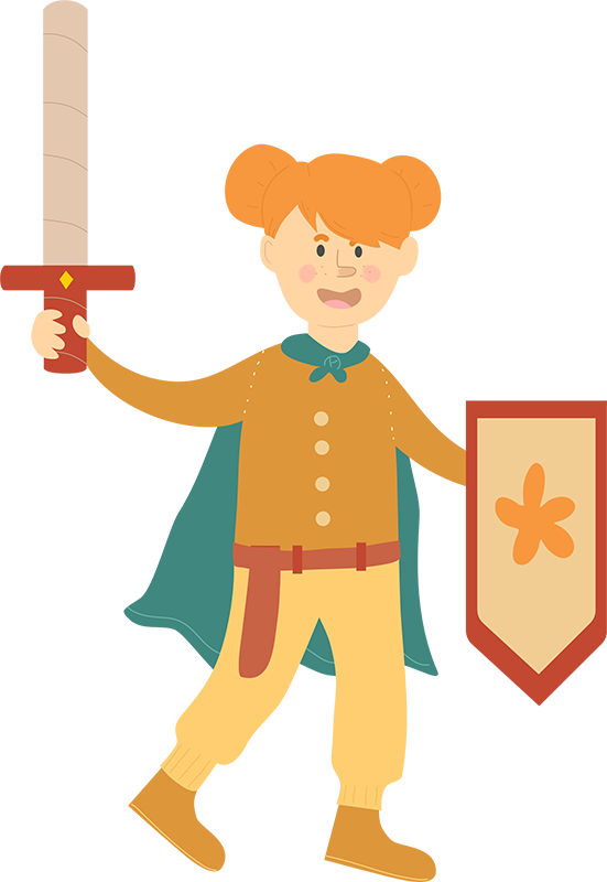 Enfant avec costume recyclé et épée